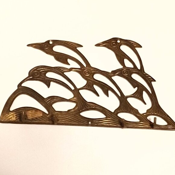 BEAUTIFUL BRASS DOLPHIN POD Coat Hook - Picture 1 of 4